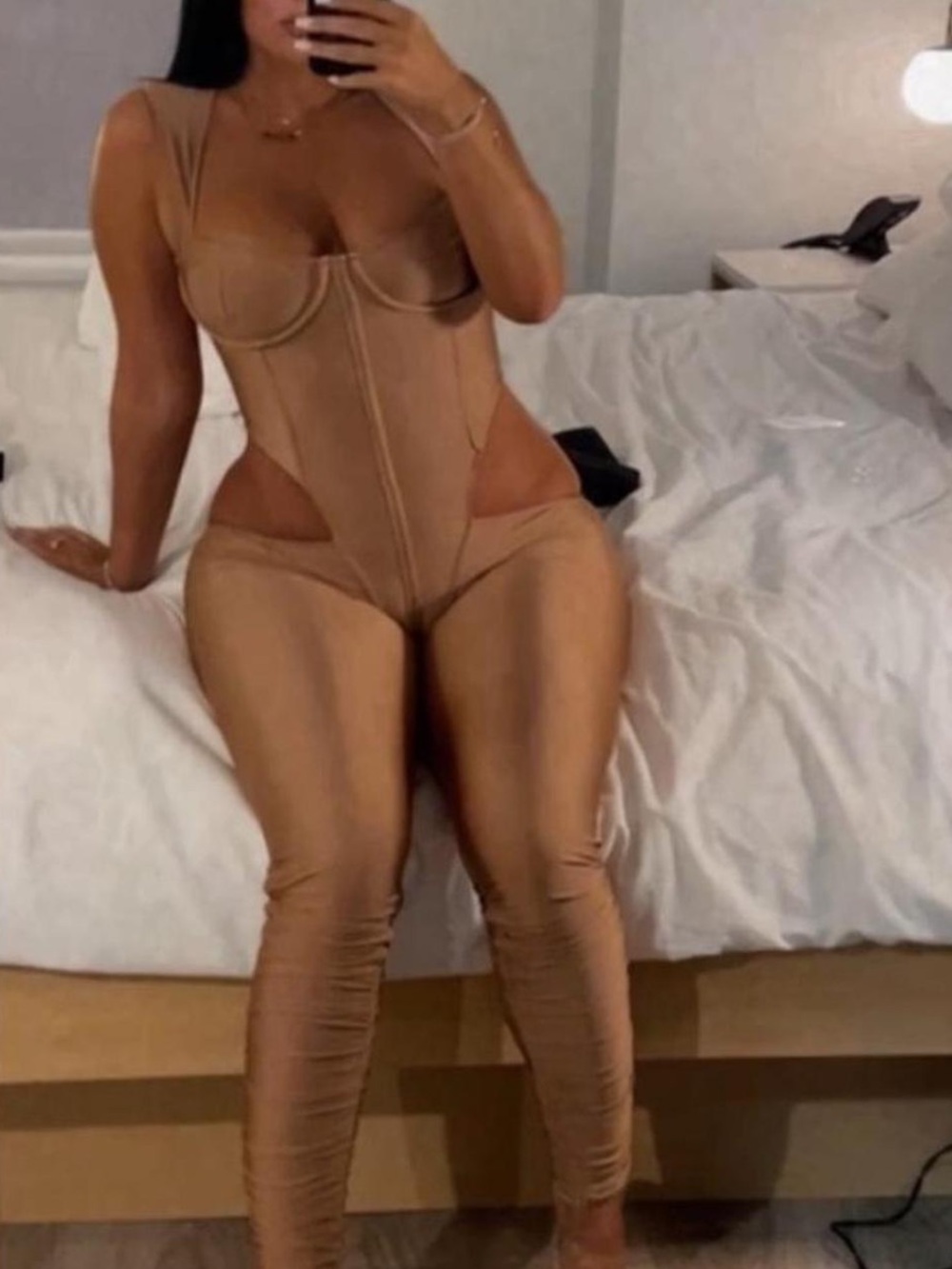 Fashion Nova Tan Cutout Underwire Jumpsuit